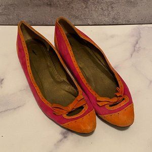 J Crew Suede Brogue Orange & Pink Suede Flat Bow 7